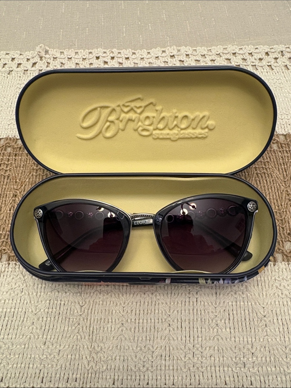 Brighton Black Cat-Eye Elora Sunglasses- multi color gems on the side